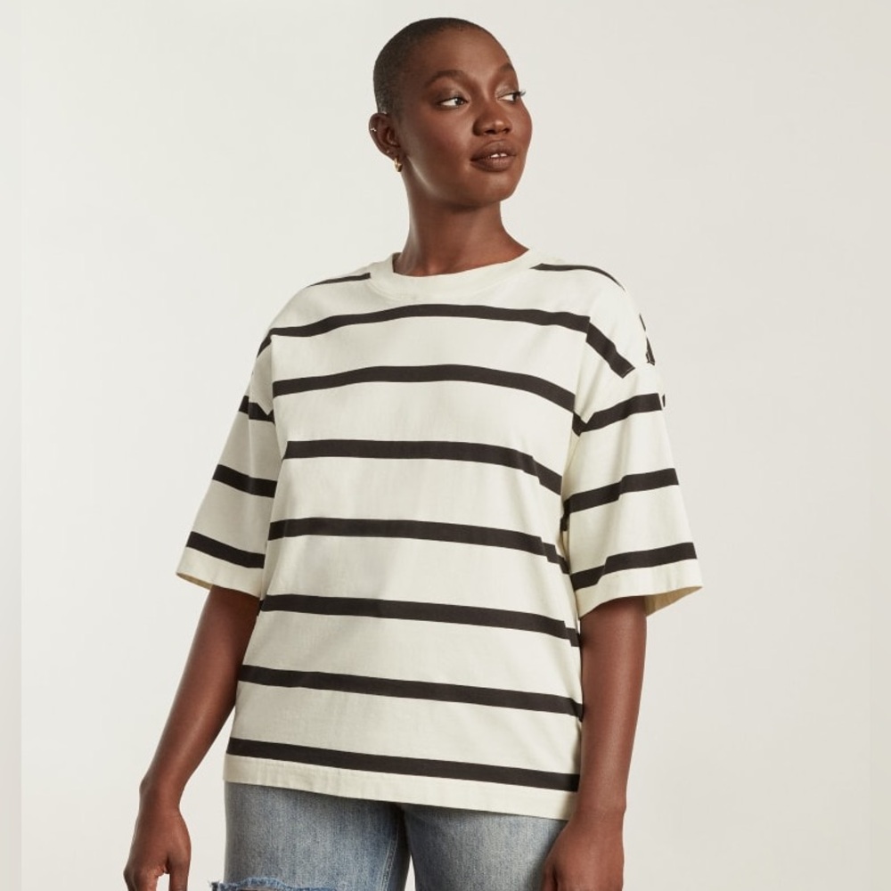 Everlane NWT Premium Weight Relaxed Tee Blue White Stripe Size Small